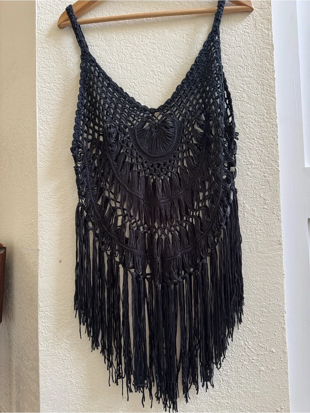 Boho Black Macramé Fringe Vest - Unbranded